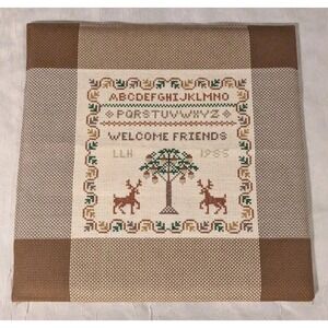 80s Cross Stitch Sampler Welcome Friends Unframed Deer Bonnie Barron Needlepoint